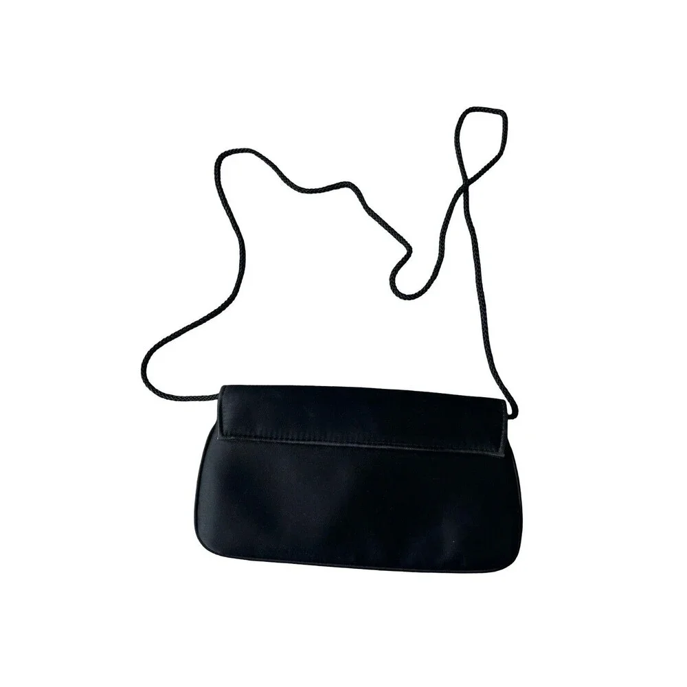 Valerie Stevens Black Satin Evening Bag Rhinestone Floral Clutch Crossbody Purse